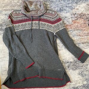 Eddie Bauer Gray and Red Cowl Neck Sweater